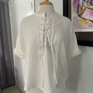 Two Chic Cream/Brown Lace-Up Women's Blouse